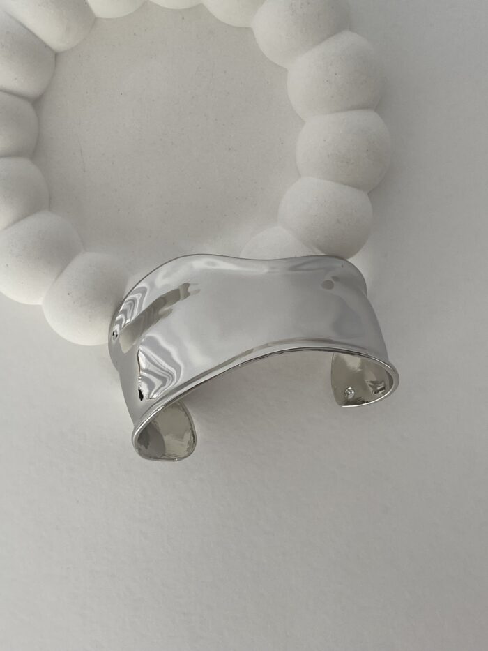 Özel Seri Asimetrik Kıvrım Plaka Marka Model Gümüş Kelepçe Bileklik