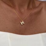 925 Gümüş Zirkon Taşlı H Harf Gold Kolye