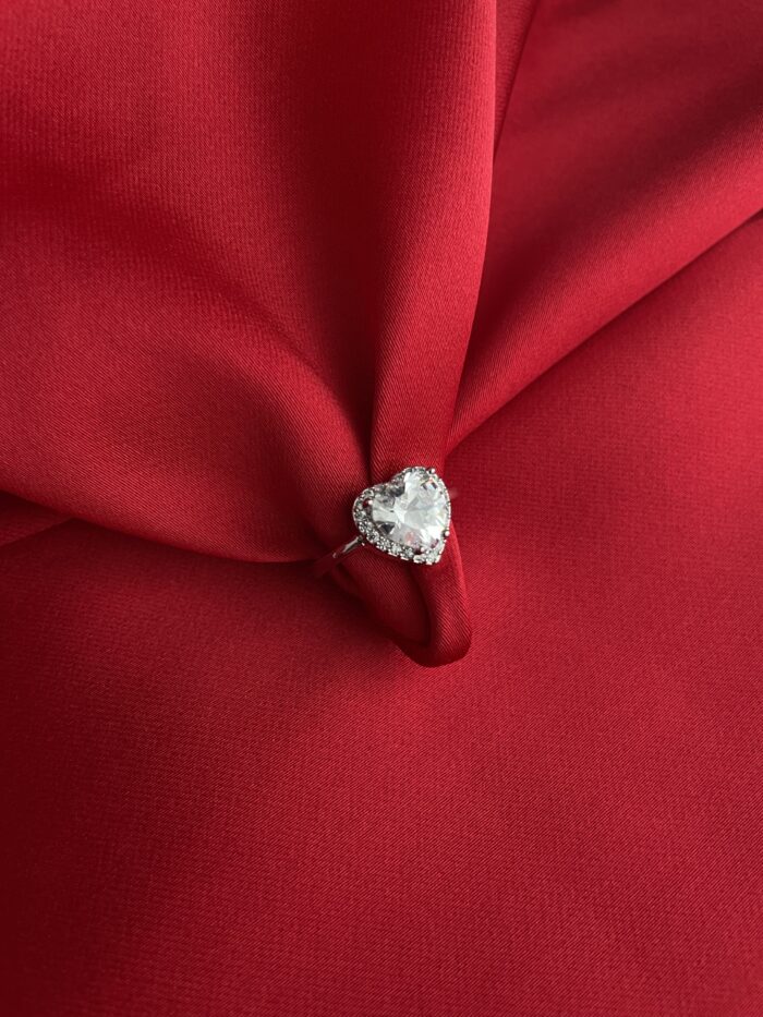 Glam Serisi - Zirkon Taşlı Kalp Tasarım Gümüş Ayarlanabilir Yüzük