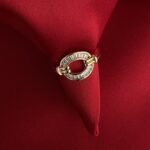 Glam Serisi - Baget Taşlı Oval Tasarım Gold Ayarlanabilir Yüzük