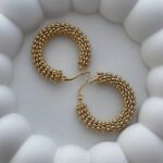Çelik Tırtık Desen Gold Halka Küpe