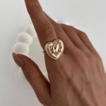 Özel Seri Büyük Kalp Tasarım Gold Ayarlanabilir Yüzük