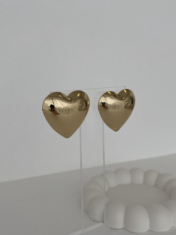 Özel Seri Kalp Tasarım Gold Büyük Bubble Küpe 3.5cm