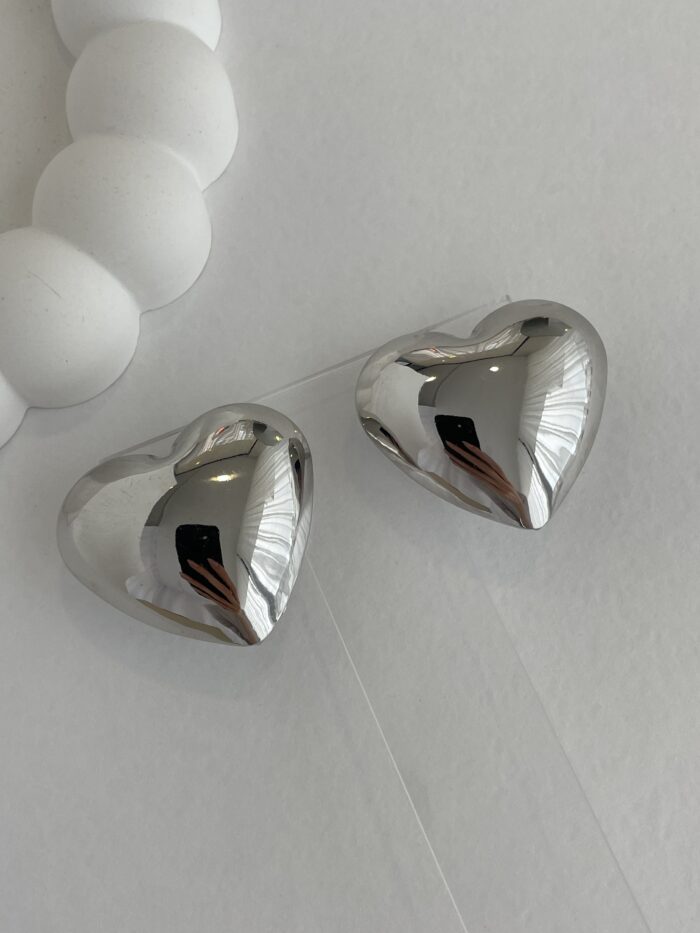 Özel Seri Kalp Tasarım Gümüş Büyük Bubble Küpe 3.5cm