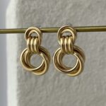 Özel Seri İç İçe Halka Tasarım Gold Küpe 4cm