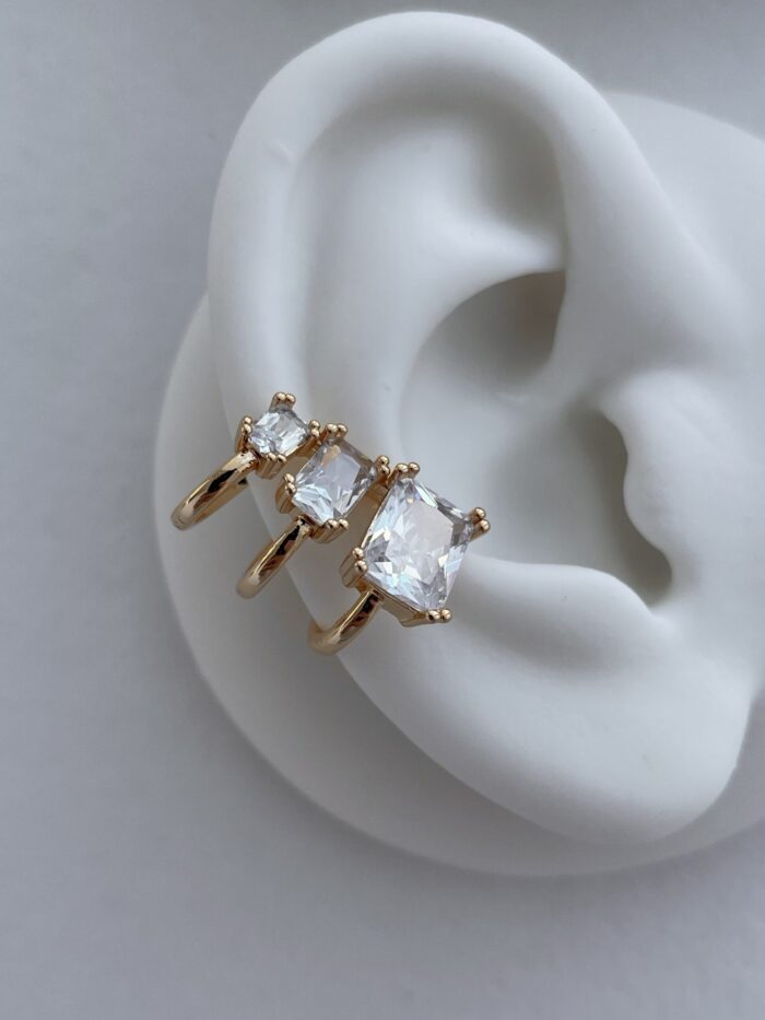 Özel Seri Üçlü Baget Taşlı Gold Earcuff