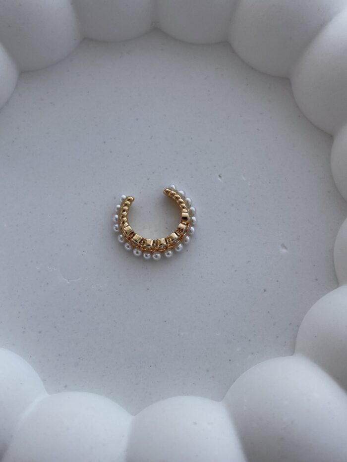 Özel Seri Zirkon Taşlı İnci Detay Gold Earcuff