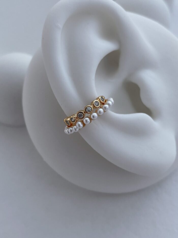 Özel Seri Zirkon Taşlı İnci Detay Gold Earcuff