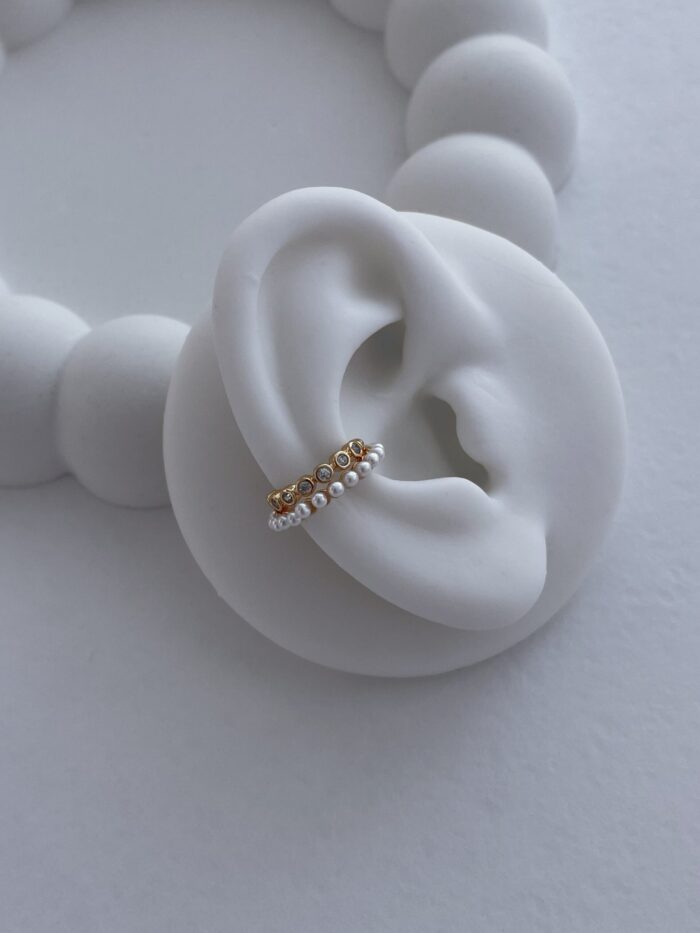 Özel Seri Zirkon Taşlı İnci Detay Gold Earcuff