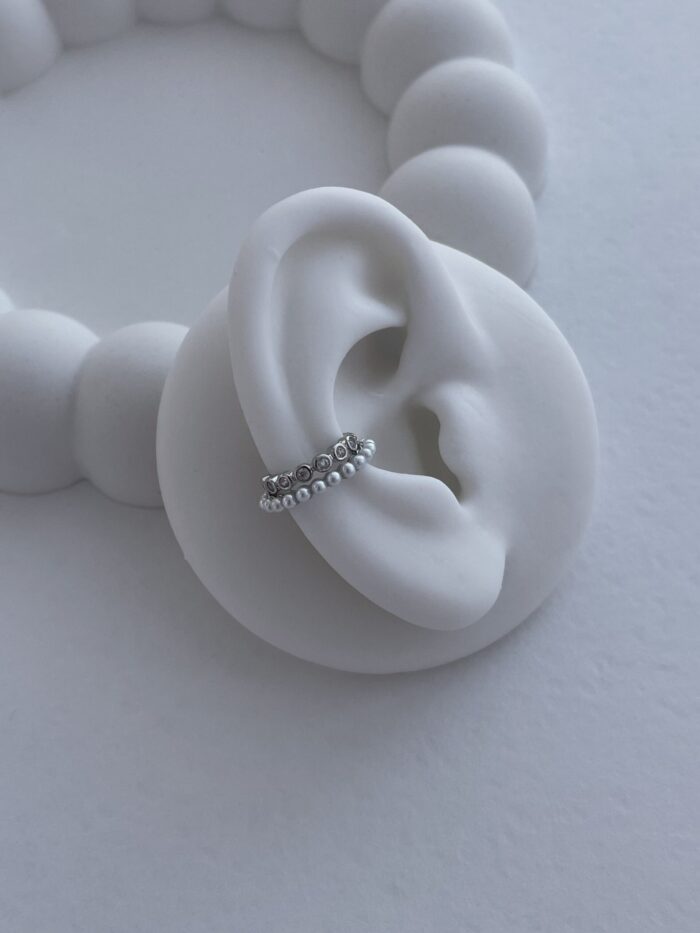 Özel Seri Zirkon Taşlı İnci Detay Gümüş Earcuff