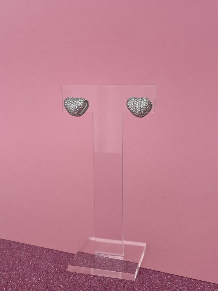 In Love Seri Zirkon Taşlı Kalp Tasarım Gümüş Küpe