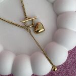 In Love Seri Çelik Kalp Tasarım Gold Kolye