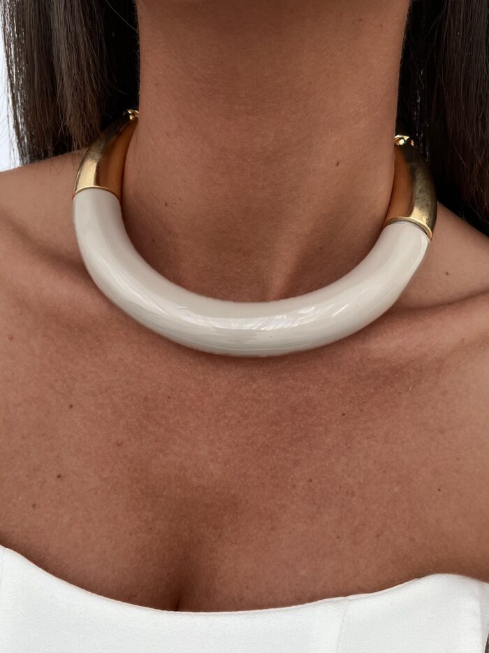 Özel Seri ZR Model Gold & Bej Choker Kolye