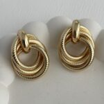 Özel Seri Üç Halkalı Tırtık Desen Gold Küpe