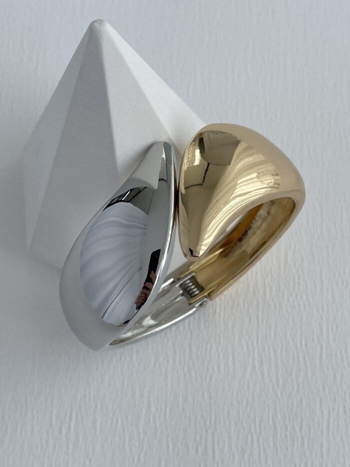 Özel Seri Üçgen Damla Tasarım Gold & Gümüş Kelepçe Bileklik