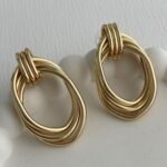 Özel Seri Üçlü Oval Tasarım Gold Küpe