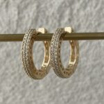 Özel Seri Çift Sıra Zirkon Taşlı Büyük Gold Halka Küpe