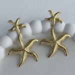 Özel Seri İkili Sallantılı Gold Deniz Yıldızı Küpe