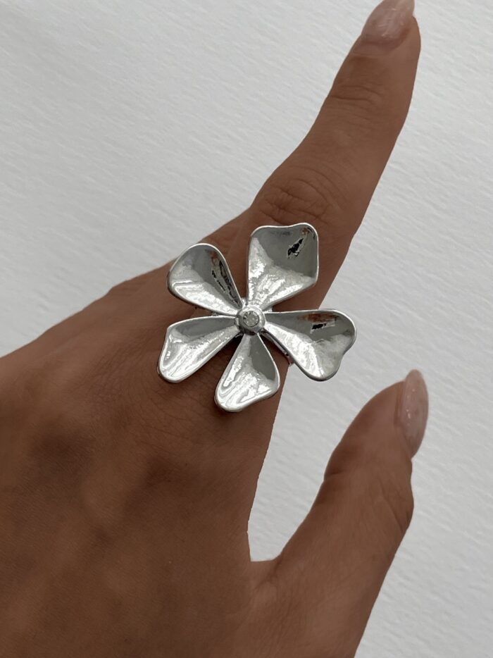 Özel Seri Tek Taş Çiçek Tasarım Gümüş Ayarlanabilir Yüzük