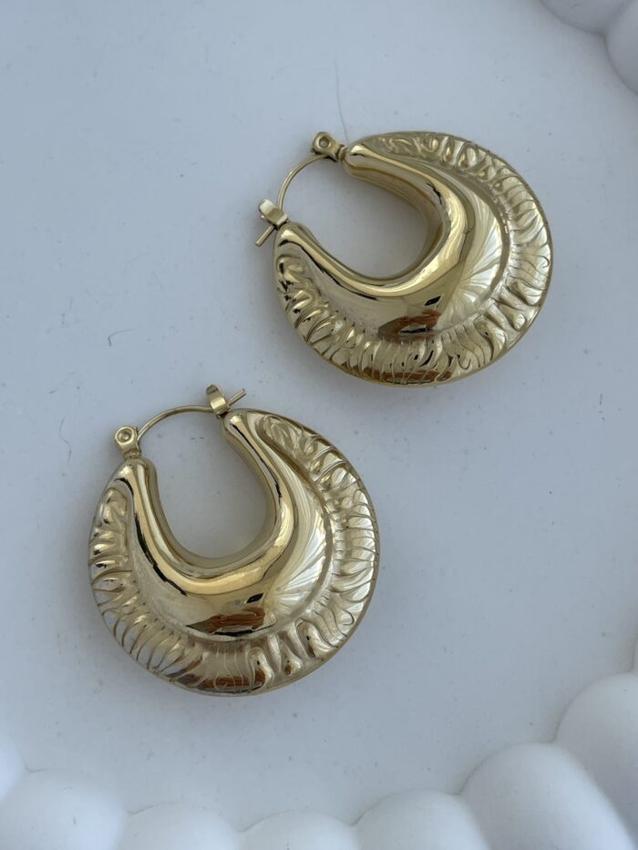 Çelik Vintage Tasarım Oval Gold Halka Küpe