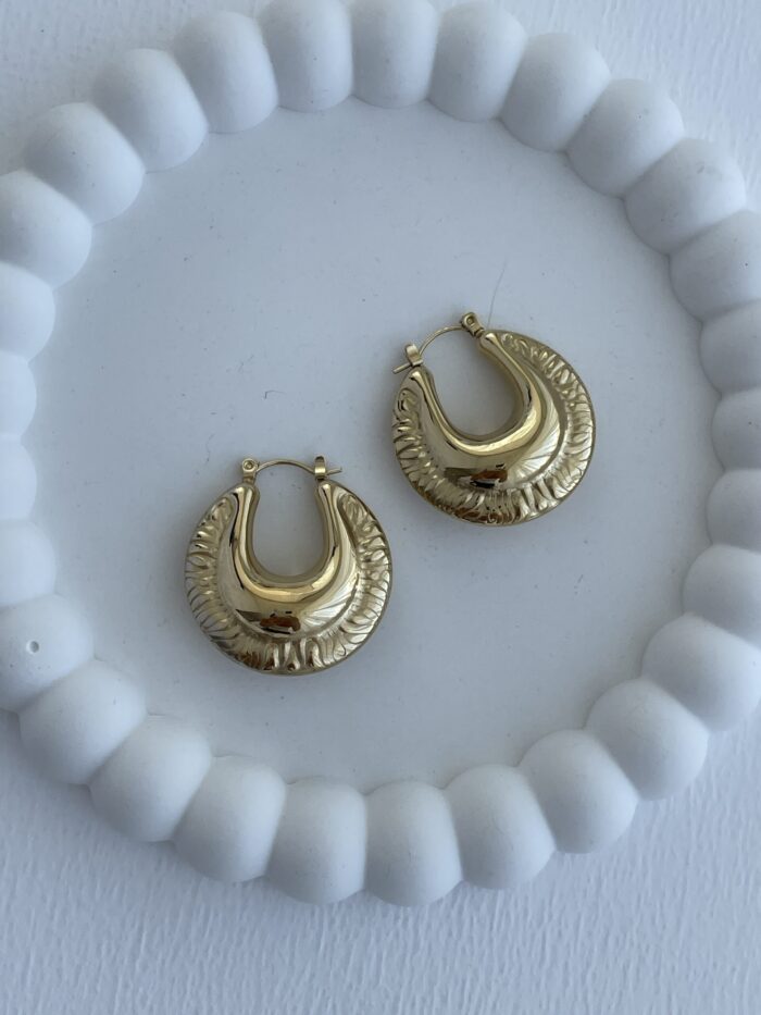 Çelik Vintage Tasarım Oval Gold Halka Küpe