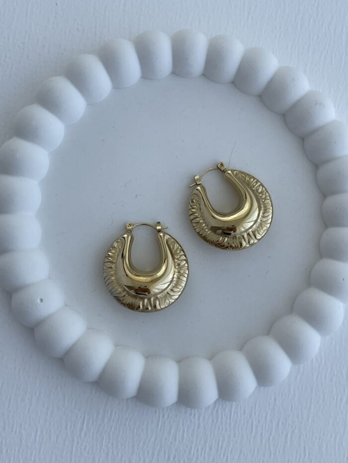 Çelik Vintage Tasarım Oval Gold Halka Küpe