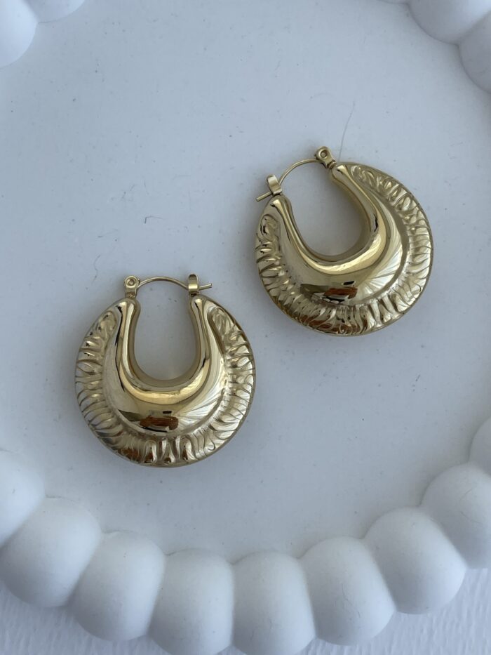 Çelik Vintage Tasarım Oval Gold Halka Küpe