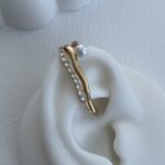 Özel Seri Zirkon Taşlı İnci Detaylı Gold Earcuff
