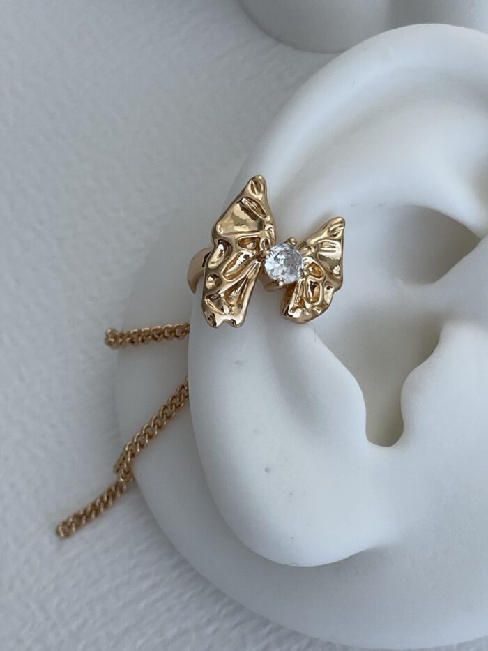 Özel Seri Zirkon Taşlı Zincir Detay Gold Kurdele Earcuff