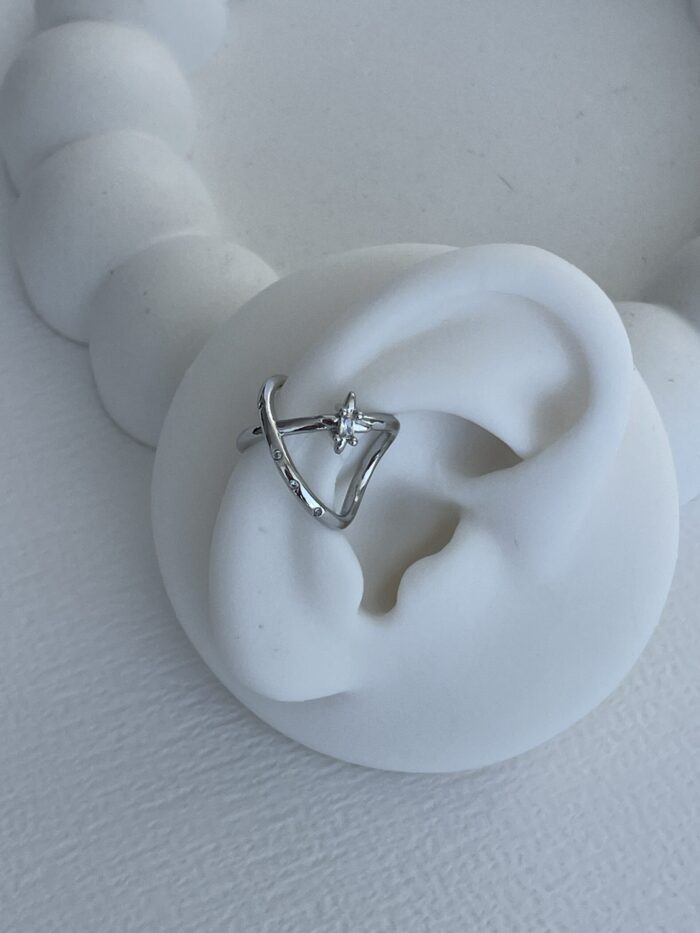 Özel Seri Zirkon Taşlı X Tasarım Gümüş Baget Earcuff