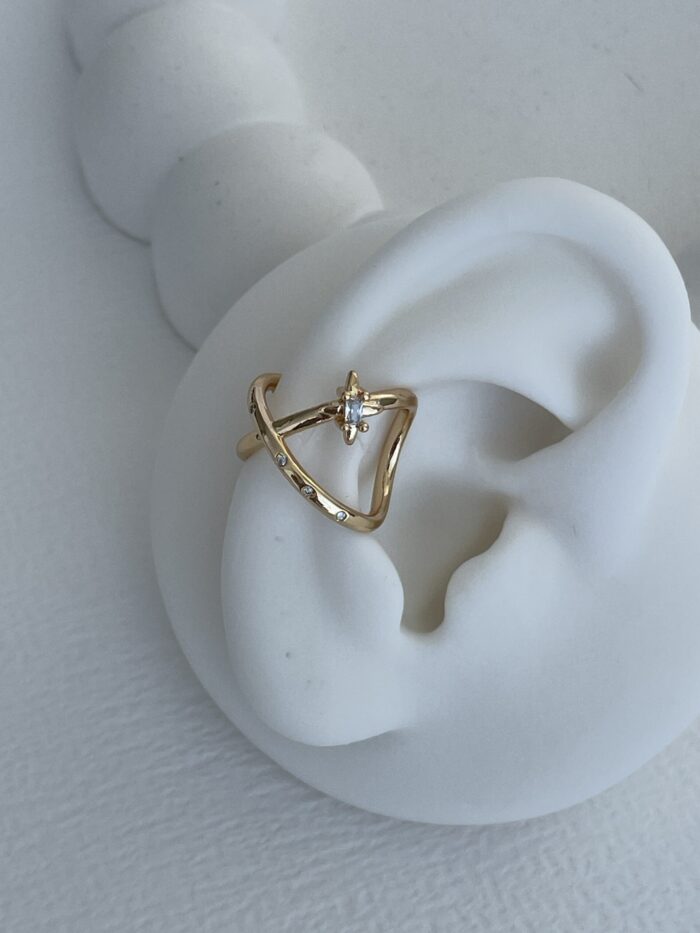 Özel Seri Zirkon Taşlı X Tasarım Gold Baget Earcuff