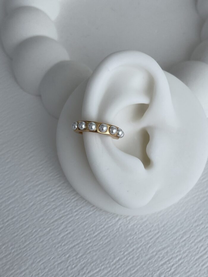 Özel Seri İnci Detaylı Gold Halka Earcuff