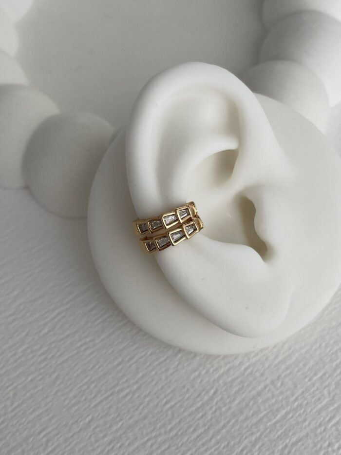 Özel Seri Baget Taşlı Çift Sıra Gold Earcuff