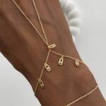 Özel Seri Zirkon Taşlı Geometrik Desen Gold Sallantılı Şahmeran