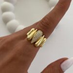 Özel Seri Zirkon Taşlı Geometrik Tasarım Gold Yüzük