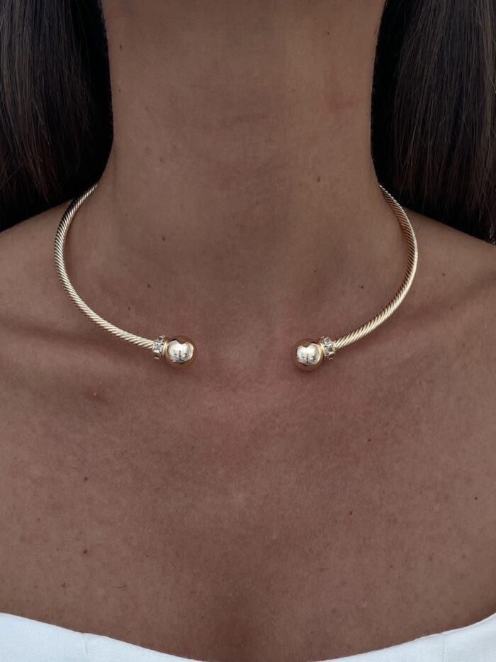 Özel Seri İki Ucu Zirkon Taşlı Gold Choker Kolye