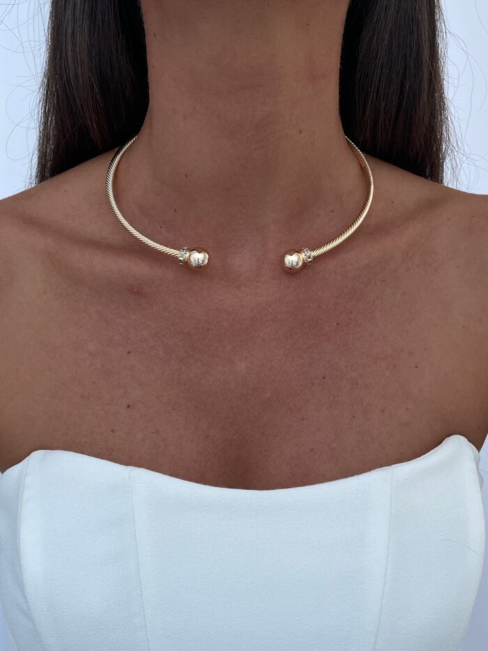 Özel Seri İki Ucu Zirkon Taşlı Gold Choker Kolye