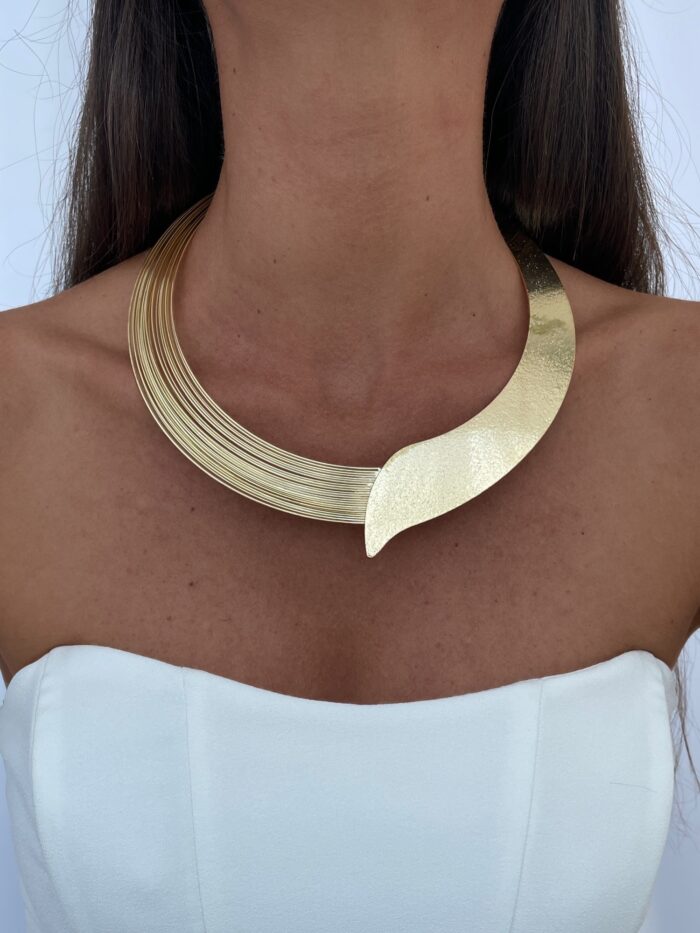 Özel Seri Geometrik Tasarım Kalın Gold Choker Kolye