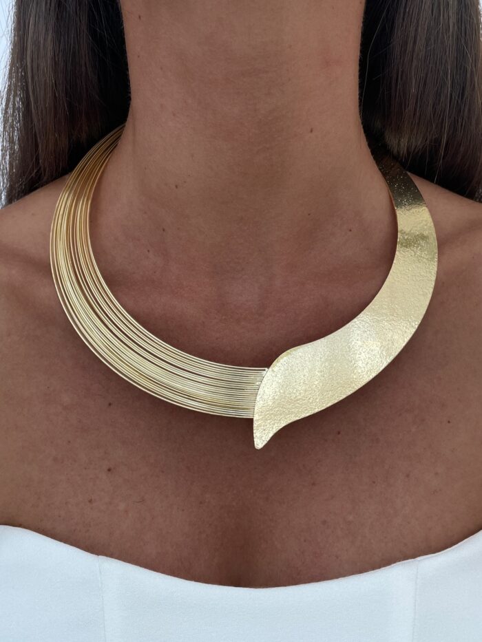 Özel Seri Geometrik Tasarım Kalın Gold Choker Kolye