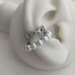 Özel Seri Zirkon Taşlı İkili İnci Gümüş Earcuff
