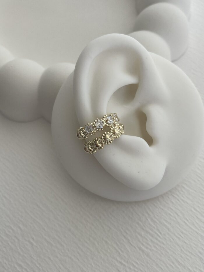 Özel Seri Zirkon Taşlı Kalp Tasarım Gold Earcuff