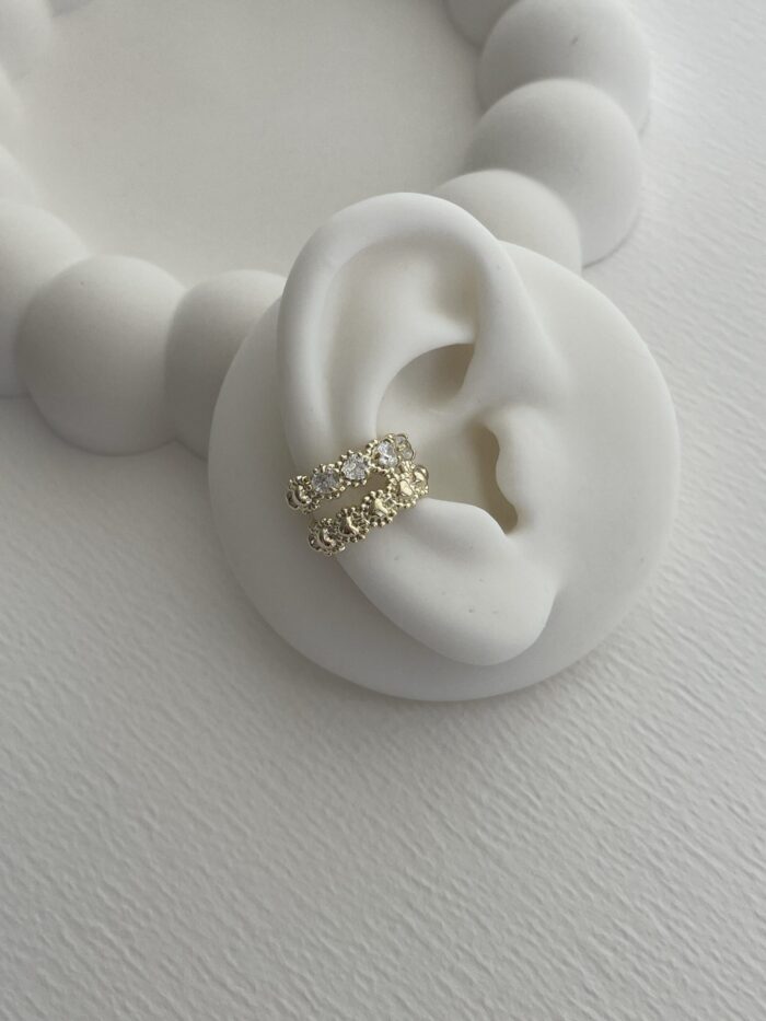 Özel Seri Zirkon Taşlı Kalp Tasarım Gold Earcuff