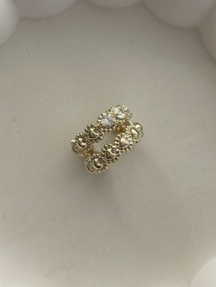 Özel Seri Zirkon Taşlı Kalp Tasarım Gold Earcuff