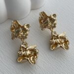 Özel Seri Soyut Çiçek Tasarım Gold Küpe