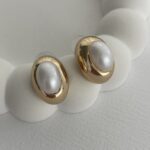 Özel Seri Oval Tasarım Gold İnci Vintage Küpe