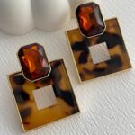 Özel Seri Kare Leopar Desen Gold Küpe