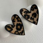 Özel Seri Kalp Leopar Desen Gold Küpe
