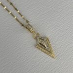 Çelik Zirkon Taşlı Üçgen Tasarım Gold Kolye 45+5cm