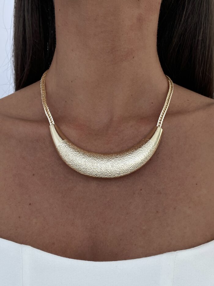 Özel Seri Amon Geometrik Tasarım Desenli Gold Choker Kolye