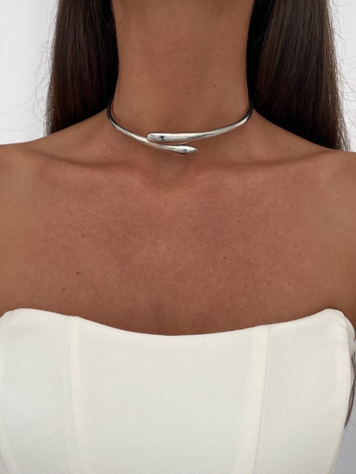 Özel Seri İnce Damla Tasarım Gümüş Choker Kolye